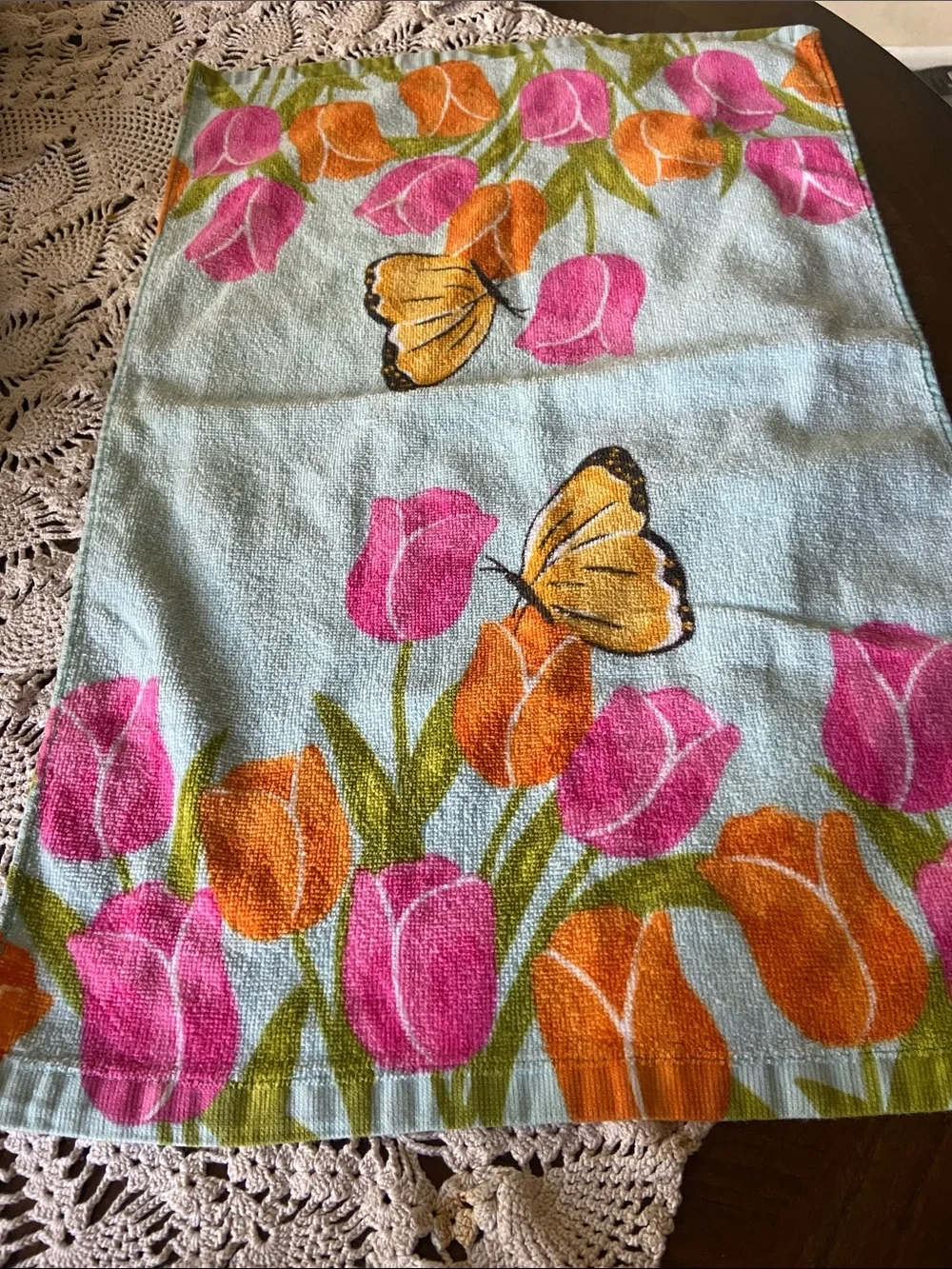 Ritz 100% cotton Floral Butterfly  Kitchen Towel - Pink & Orange